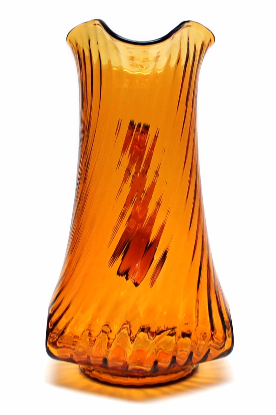 Gorgeous Hand Blown Antique Amber Pitcher Swirl Design 6 Sided 11.75