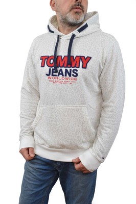 TOMMY HILFIGER International spotted dotted Cream Hoodie Rare TJM Bold Logo NICE