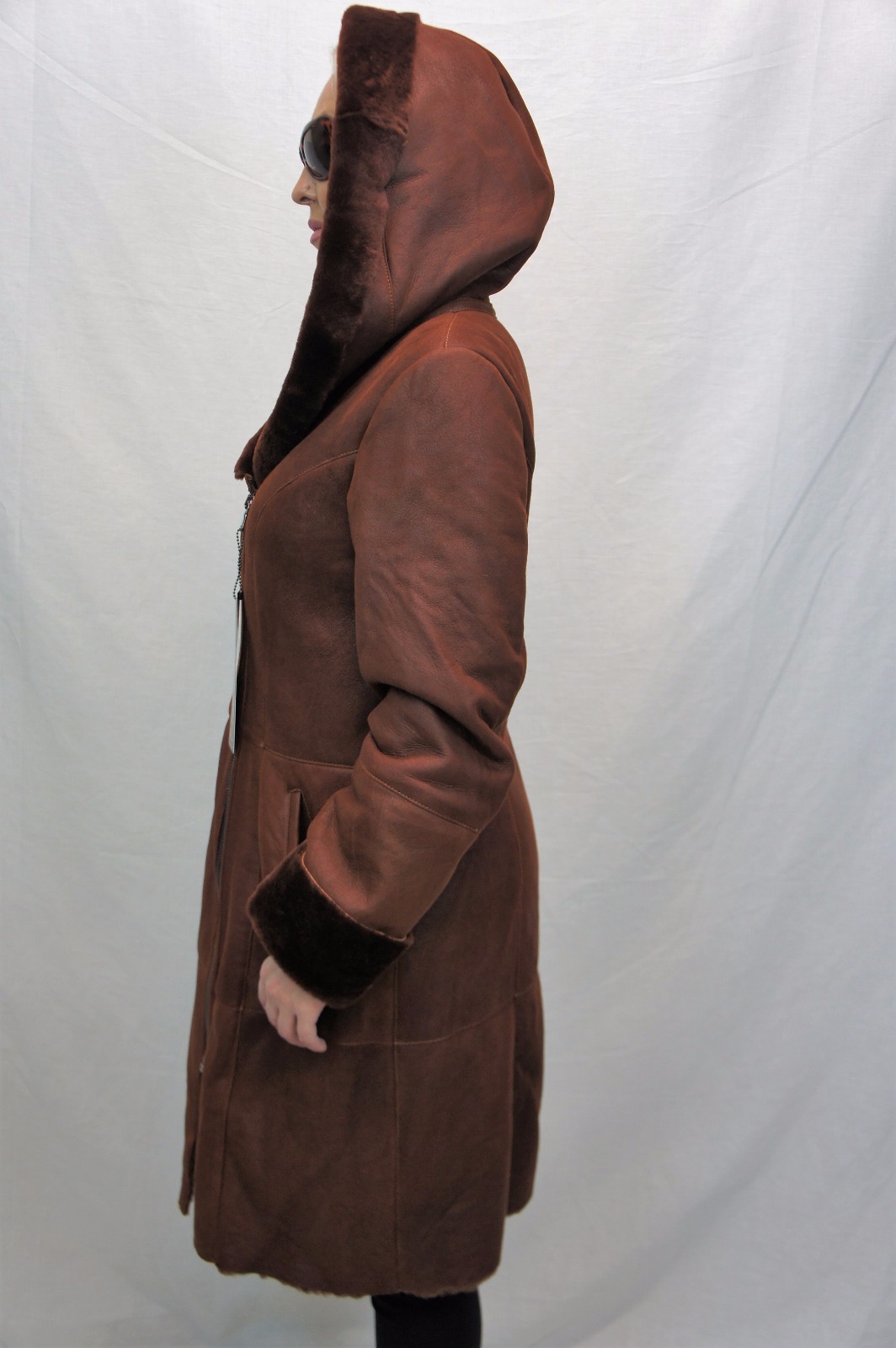 Pre-owned Victoria Real 100% Genuine Sheepskin Shearling Leather Long Whiskey Coat Hood Xs-6xl In Brown