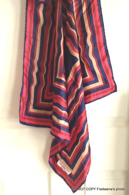 Givenchy Scarf navy blue red maroon tan square stripes from estate 25