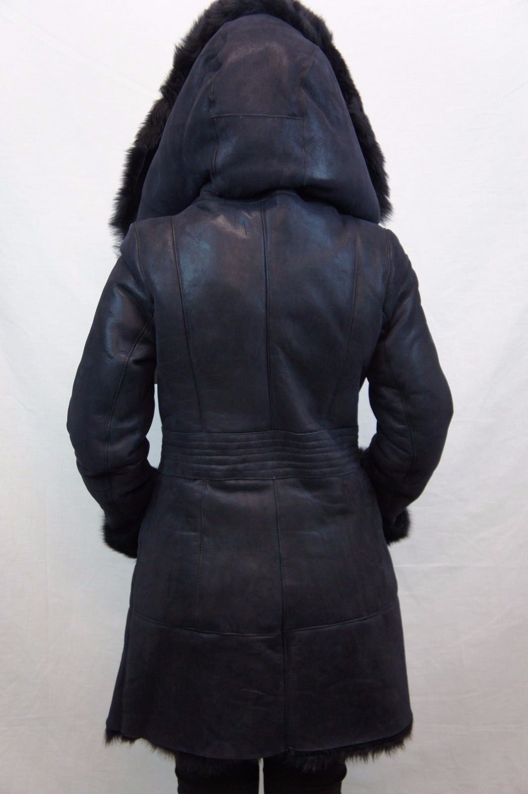 Pre-owned Victoria Navy Real Toscana Sheepskin Shearling Leather Lambskin Coat Jacket Hood Xs-6xl In Blue