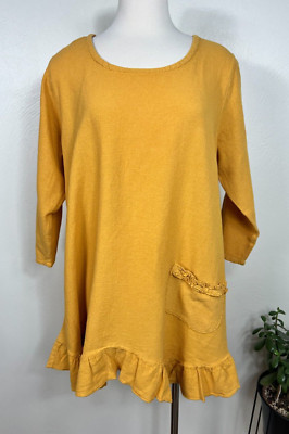 Drawstrings of Malibu Womens Ruffle Asymmetrical Cotton Tunic Top Size Large USA