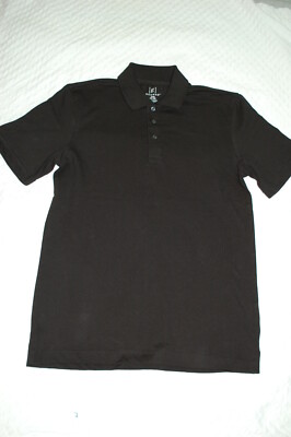 Mens S/S Jersey Knit Polo Shirt BLACK No Roll Collar SIZE XS S M XL
