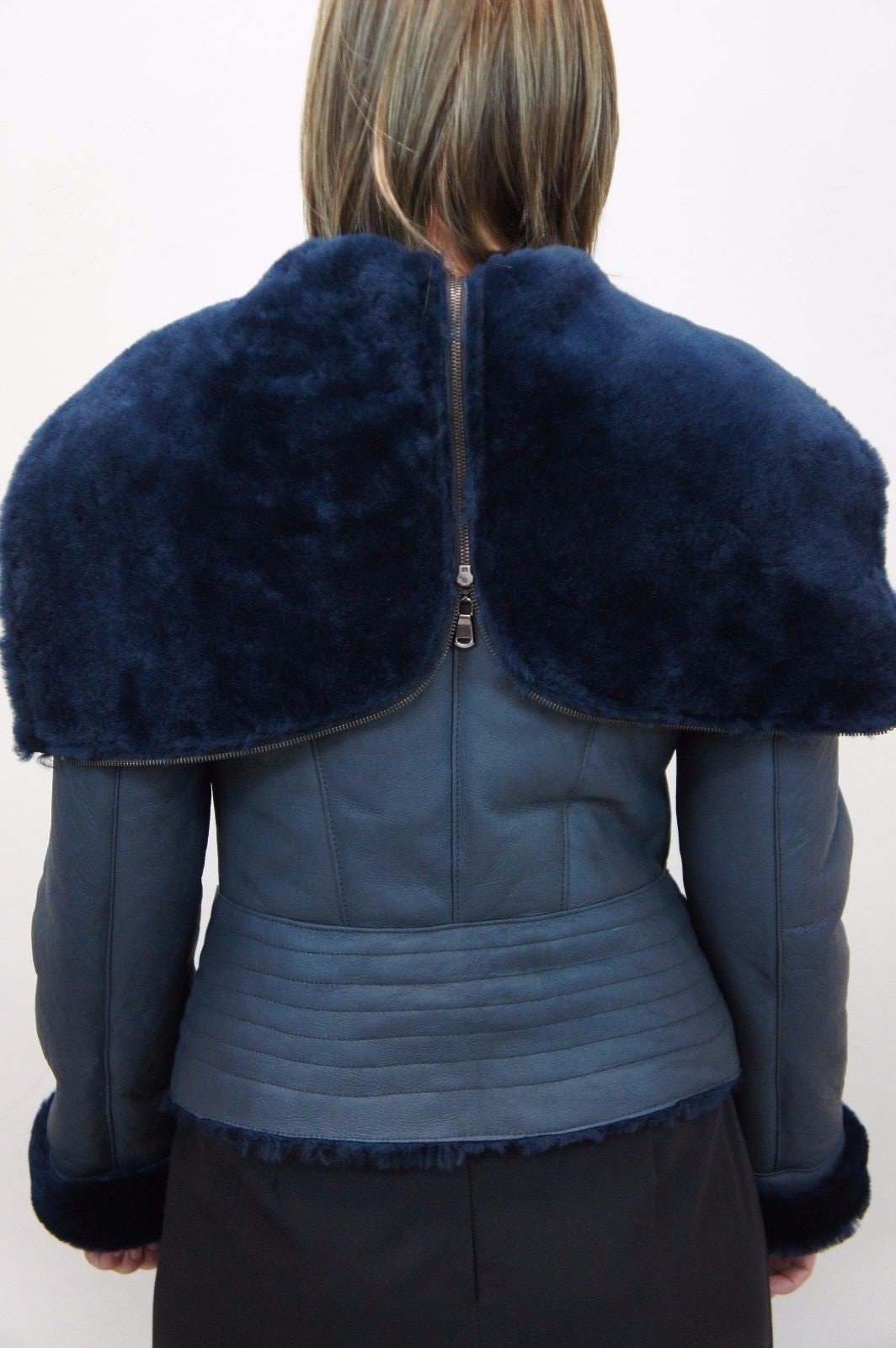 Pre-owned Victoria Ocean Blue 100% Sheepskin Shearling Leather Women Ladies Coat Jacket Fur Xs-6xl