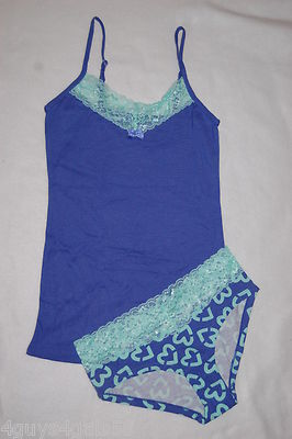 JR Womens CAMI TANK & PANTY SET Blue-ish Purple Aqua LACE