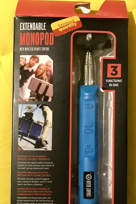 Smart Gear 40'' Bluetooth Telescoping Extendable Monopod Selfie Stick, Blue. New!
