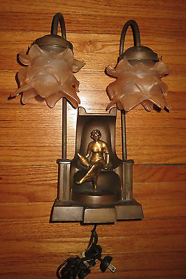DEVINE ORIGINAL 1920 GERMAN DECO NUDE THRONE NYMPH WATER BEARER LADY LAMP SHADES