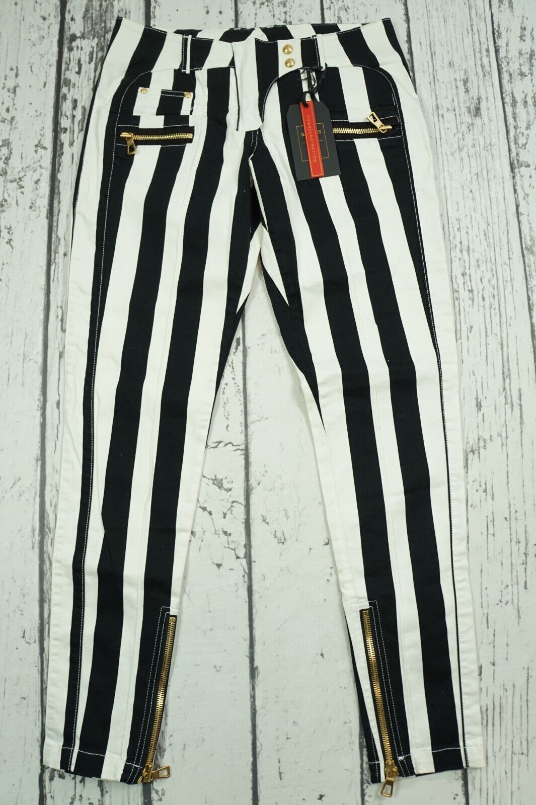 NEW Balmain x H&M Striped Biker Skinny Zipper Pants White NEW Balmain x H&M Striped Biker Skinny Zipper Pants White