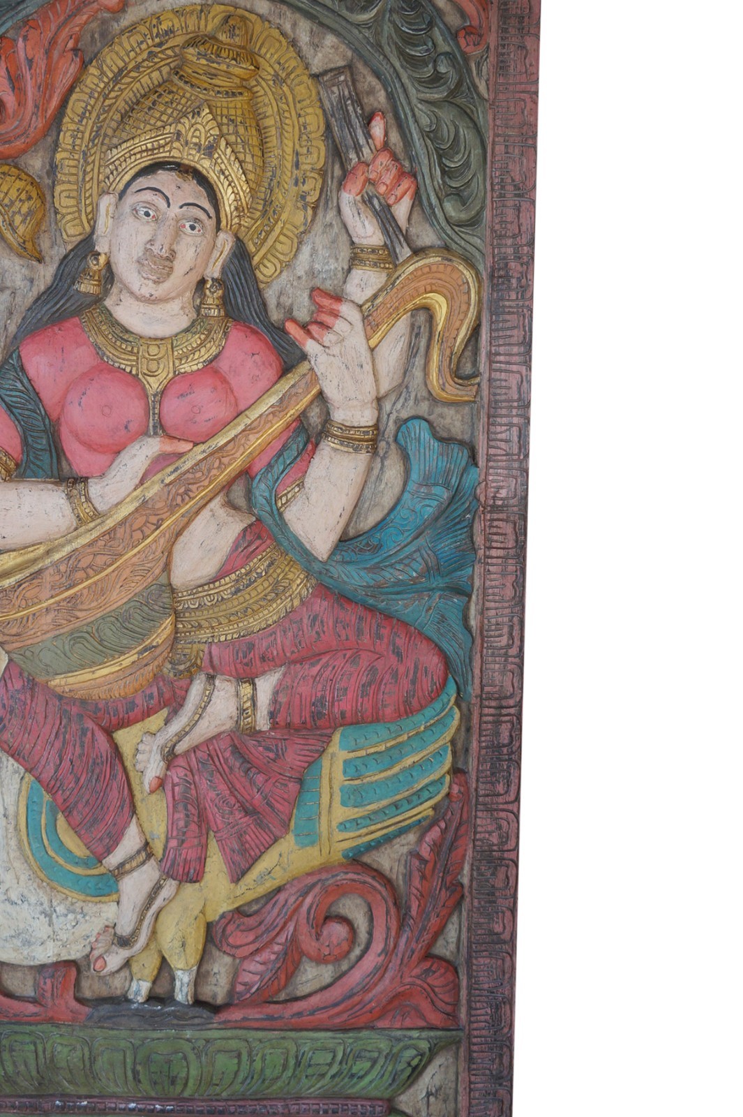 Vintage Wall Sculpture Hand Carved Saraswati Goddess Relief Panel CLEARANCE SALE