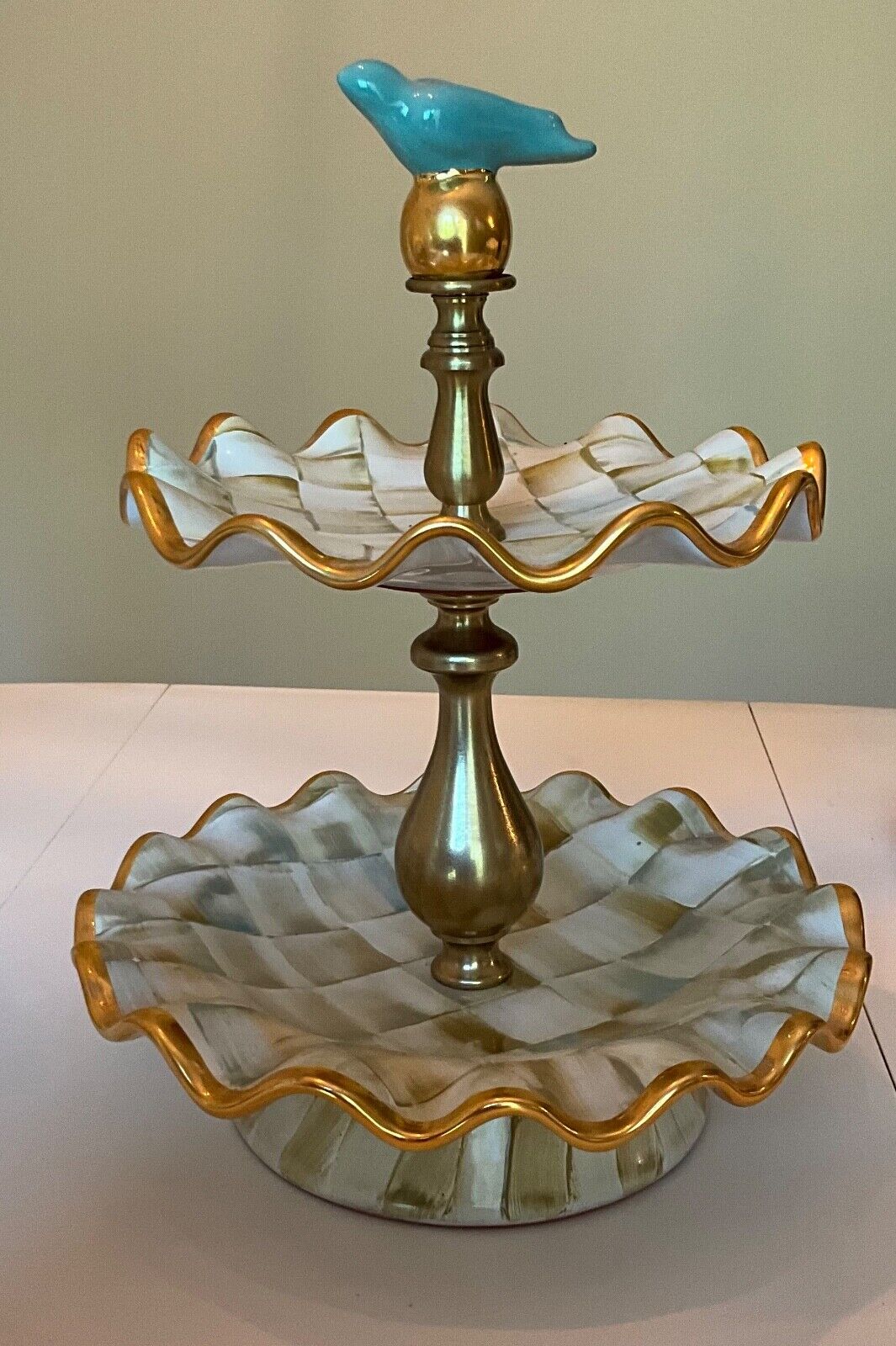 MACKENZIE-CHILDS チェッカーパターン ケーキスタンド MacKenzie-Childs Check Three Tier Sweet Stand | Dillard's