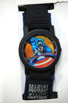 VINTAGE CAPTAIN AMERICA WRIST WATCH  MARVEL CHARACTER WATCH BOX NEW WORKS