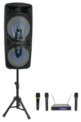 Technical Pro Dual 8'' Rechargeable Karaoke Machine System+Stand+3) Wireless Mics