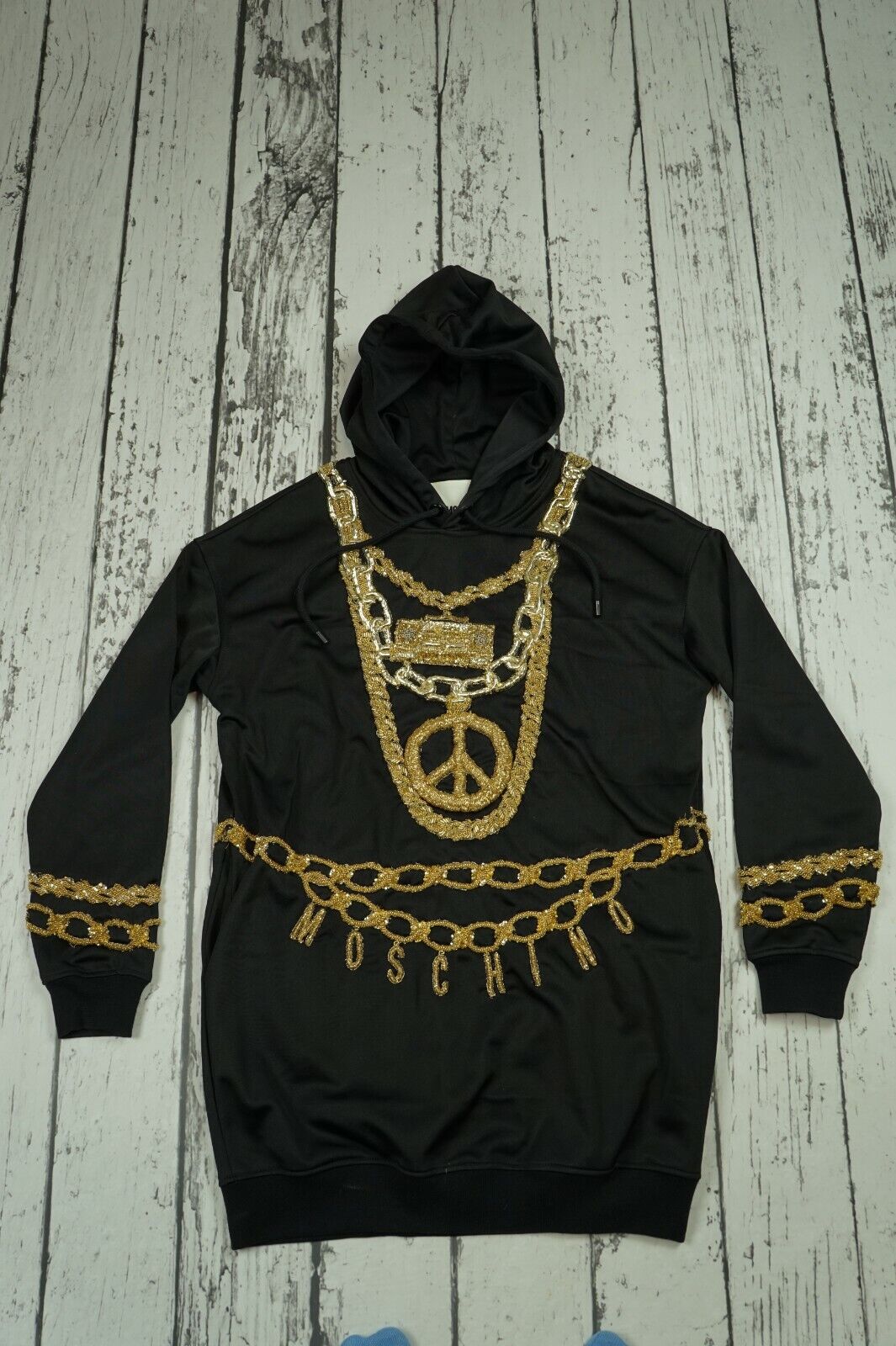 H&M MOSCHINO Black Sparkly Jersey Gold Chains Hoodie Jeremy H&M MOSCHINO Black Sparkly Jersey Gold Chains Hoodie Jeremy