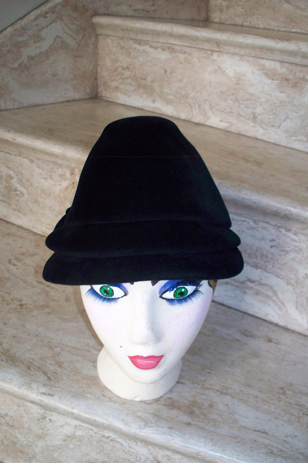 Vintage 40's 50's The EMPORIUM Black Velvet Tiered Women's Aurore France Hat