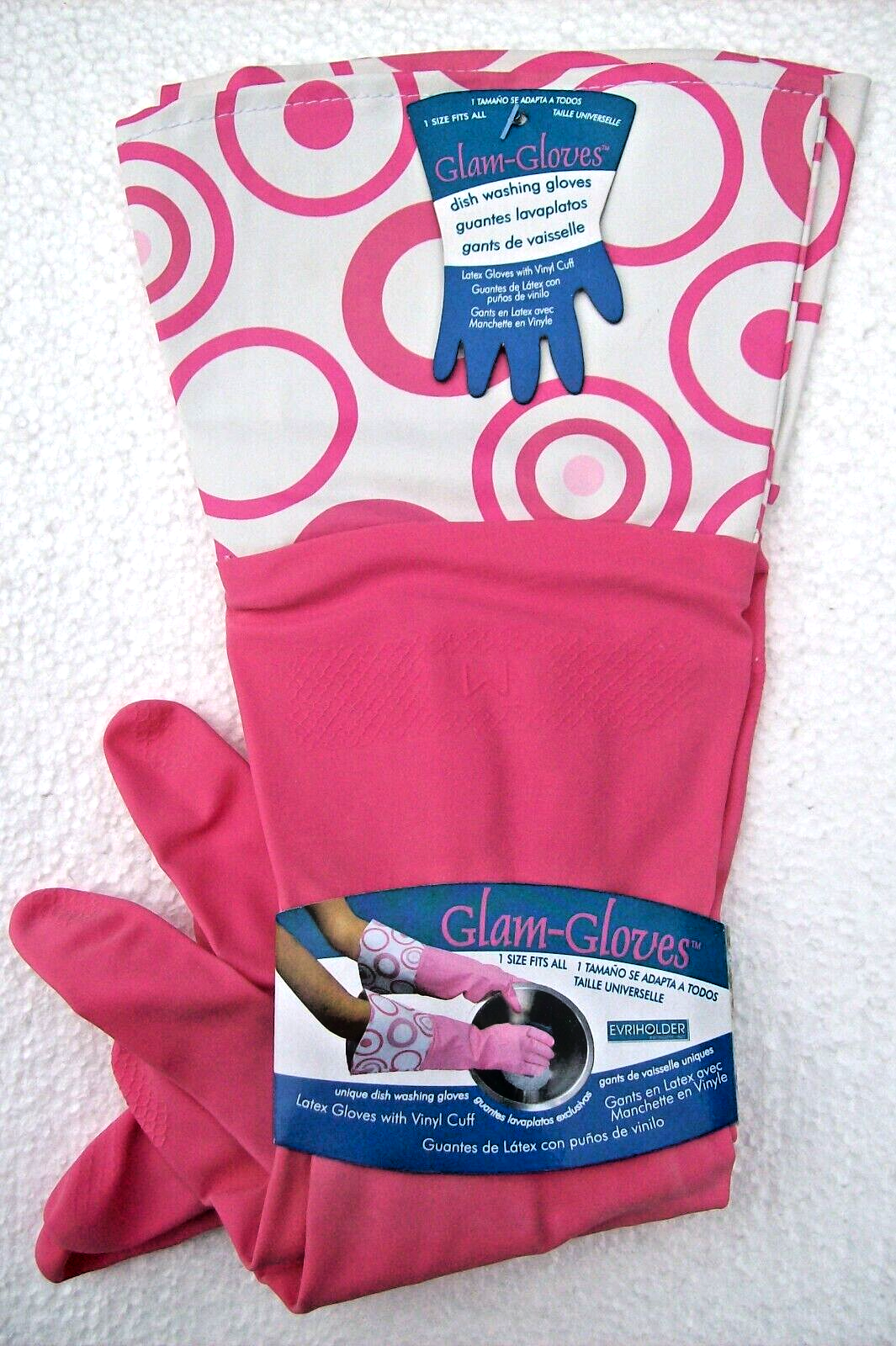 EVRIHOLDER Glam Gloves Latex  Dishwashing Cleaning Gardening Gloves~ PINK~SEALED