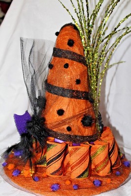 Halloween Witch's Hat Lighted Tabletop Decor Bat Spider Orange Black Purple 20