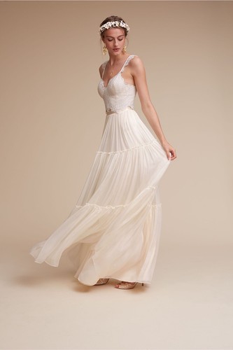 Pre-owned Catherine Deane Anthropologie Bhldn X  Agatha Silk Skirt Msrp $800 Sz 12 In White