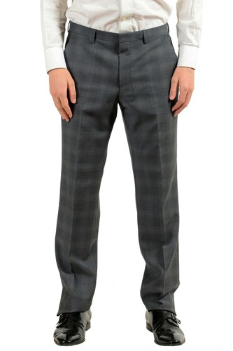 Pre-owned Hugo Boss "the Grand/central2we" Men's 100% Wool Plaid Three Piece Suit In Gray