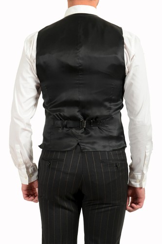 Pre-owned Dolce & Gabbana Men's "gold" 100% Wool Striped Two Button Three Piece Suit In Gray/beige