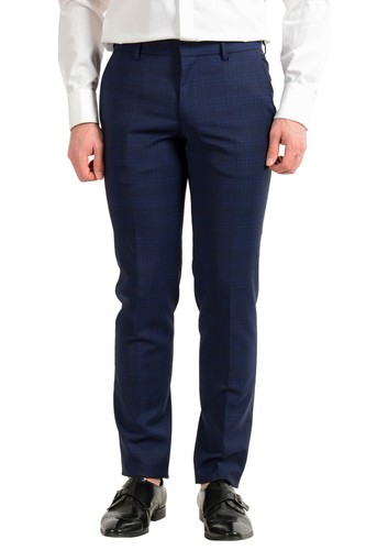 Pre-owned Hugo Boss Men's "novan5/ben2" Slim Fit 100% Wool Plaid Two Button Suit In Blue