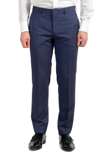 Pre-owned Hugo Boss "huge6/genius5_bxn" Men's 100% Wool Two Button Suit In Blue
