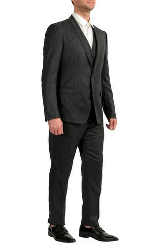 Pre-owned Dolce & Gabbana Men's "gold" 100% Wool Striped Three Piece Suit Us 34r It 44r In Gray