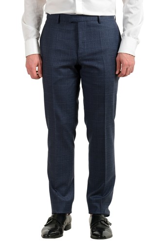 Pre-owned Hugo Boss Men's "t-jarrod/lone" Regular Fit 100% Wool Plaid Two Button Suit In Blue