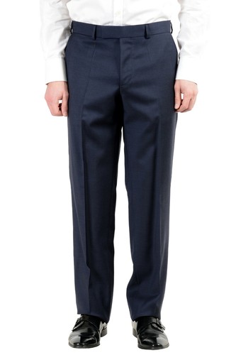 Pre-owned Hugo Boss "paolini1/movio1us" Men's 100% Wool Blue Two Button Suit Us 38r It 48r