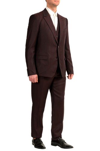 Pre-owned Dolce & Gabbana Men's Multi-color Silk Wool Plaid Three Piece Suit Us 44r It 54r In Purple/black
