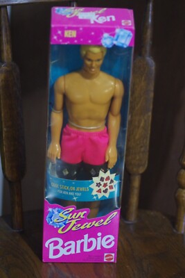 1993 Barbie Sun Jewel Ken Doll Pink Bathing Suit, Play Jewel Decorations NRFB!