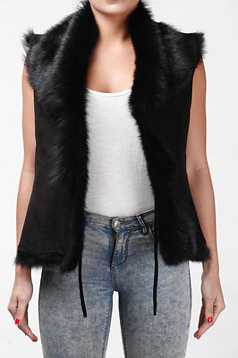 Pre-owned Infinity Black Ladies Women's Soft Real Toscana Sheepskin Leather Gilet Waistcoat
