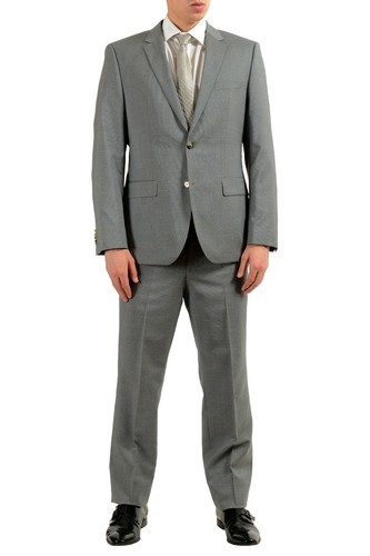 Pre-owned Hugo Boss "thegrand1/central1us" Men's 100% Wool Gray Striped Two Button Suit