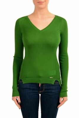 Dsquared2 Women's 100% Wool Green V-Neck Sweater US XS IT 38