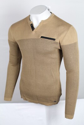 Guess Jeans Shino Color Block Pocket Sweater Size Medium Toasted Taupe