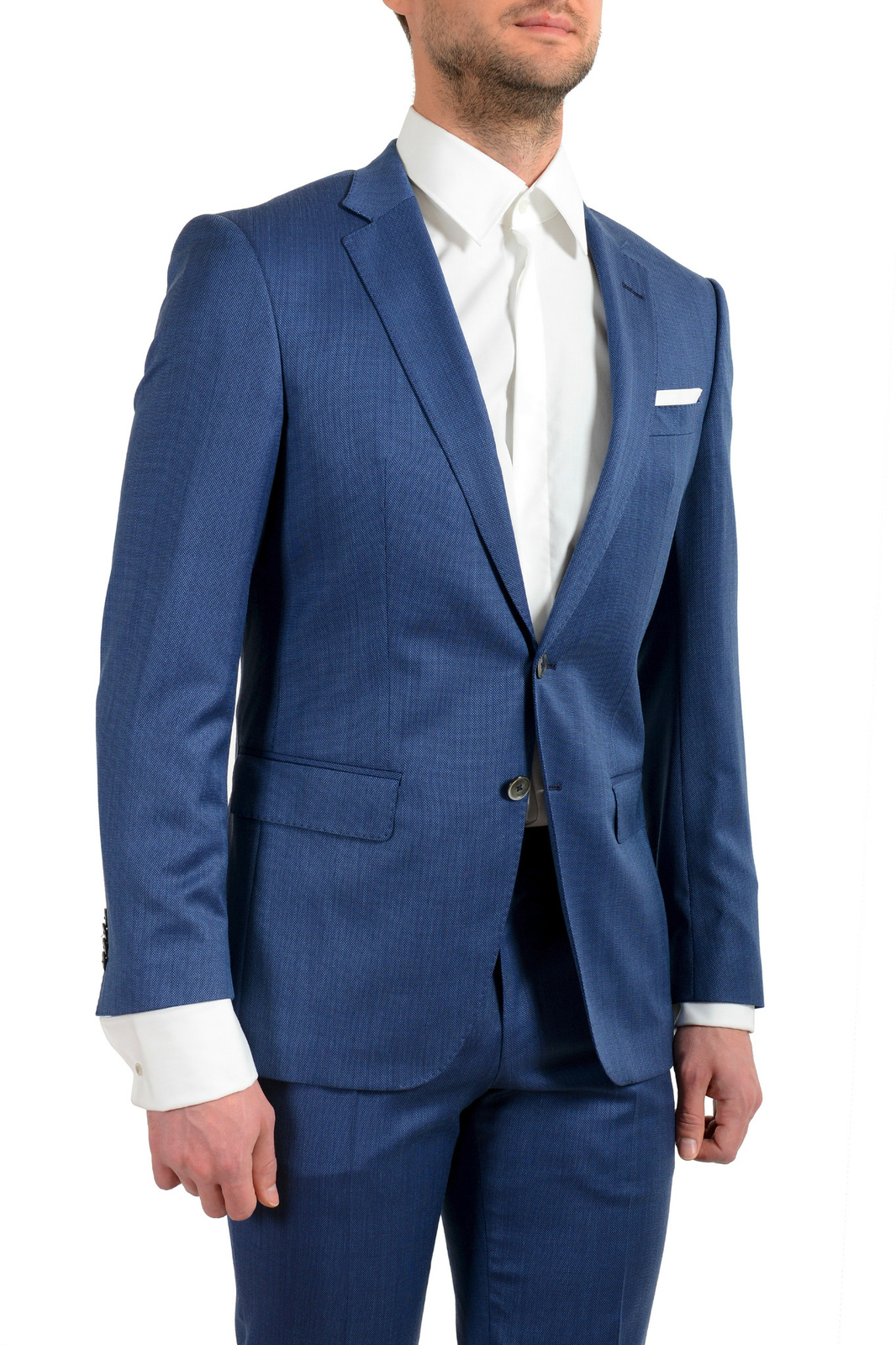 Pre-owned Hugo Boss Men's "hutson5/gander2" Slim Fit 100% Wool Blue Two Button Suit