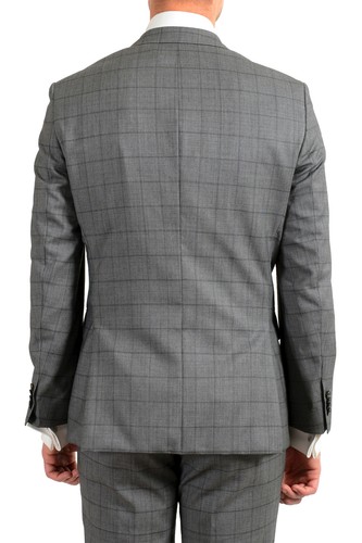 Pre-owned Hugo Boss Men's "johnstons5/lenon1" Regular Fit 100% Wool Plaid Two Button Suit In Gray