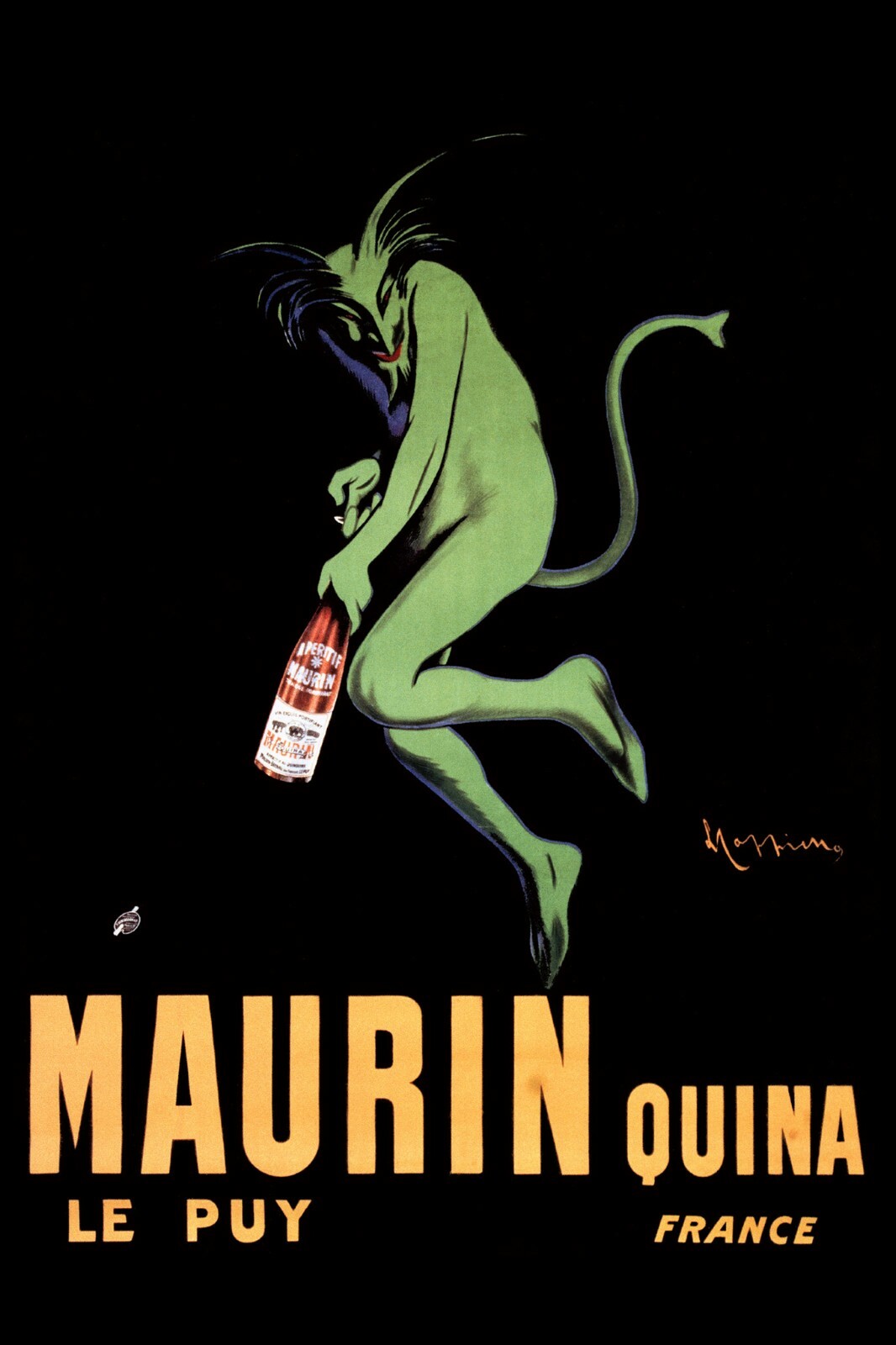 Maurin Quina Green Devil Opening Bottle Alcohol Vintage Poster