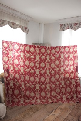 Normandy Toile French antique panel c 1775 hand wood block printed red fabric