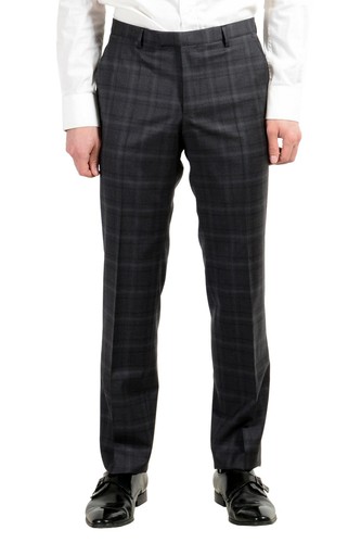 Pre-owned Hugo Boss "johnstons3/lenon1" Men's 100% Wool Gray Plaid Two Button Suit