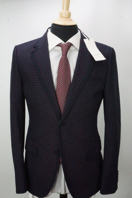 Gucci CURRENT Blue Red Geometric Wool Blend 2 Pc Suit Jacket