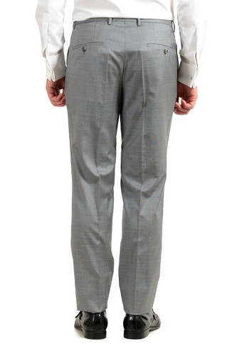 Pre-owned Hugo Boss Men's "t-harvers4/glover3" Slim Fit Silk Wool Plaid Two Button Suit In Gray