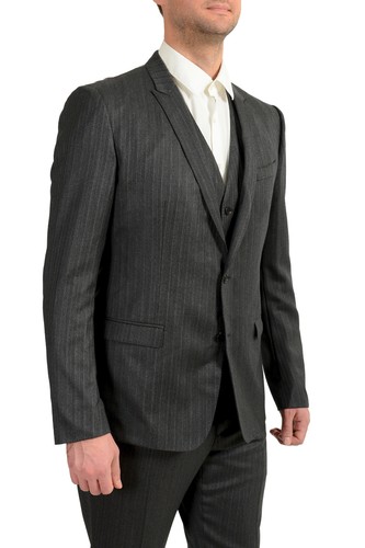 Pre-owned Dolce & Gabbana Men's "gold" 100% Wool Striped Three Piece Suit Us 34r It 44r In Gray