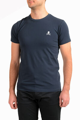 Philipp Plein Men's Navy Blue Short Sleeve Logo Print Crewneck T-Shirt