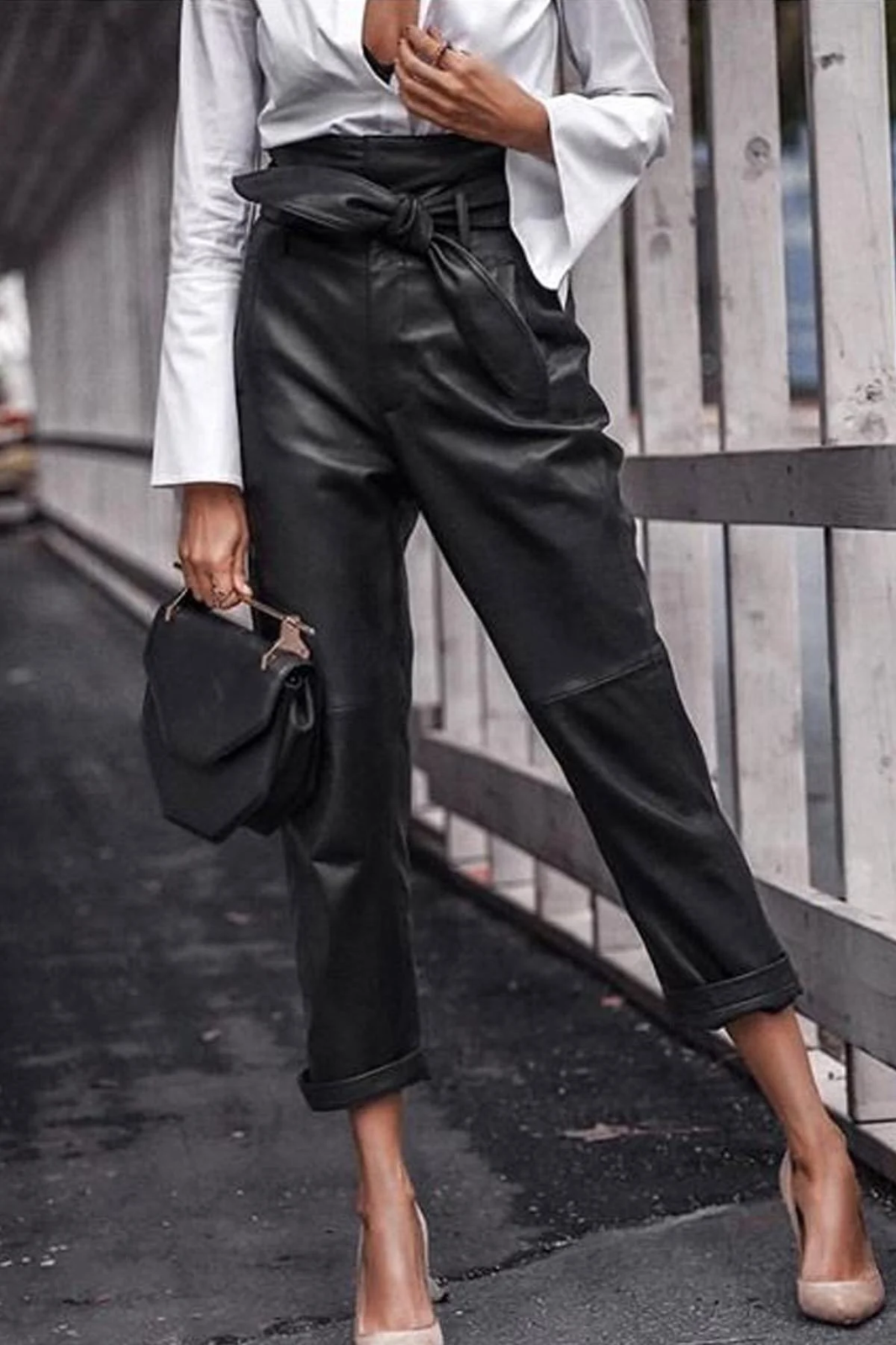 sheller leather like wrap culottes ブラック leather like wrap culottes – shéller / シェリエ