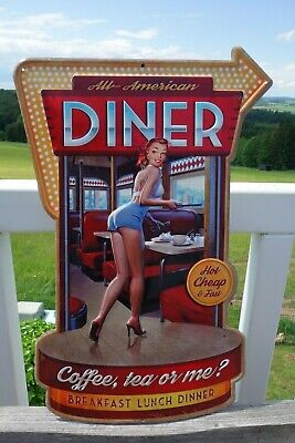 Shabby Blechschild All American Diner Pin Up Girl Retro Antik Look 60 x40 cm NEU