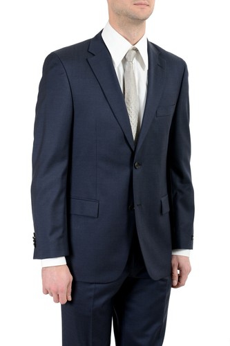 Pre-owned Hugo Boss "paolini1/movio1us" Men's 100% Wool Blue Two Button Suit Us 38r It 48r