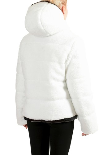 Plein Sport Women's Black Hooded Reversible Sherpa Logo Print Parka Jacket