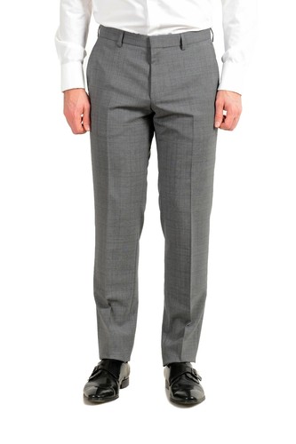 Pre-owned Hugo Boss "huge6/genius5" Men's 100% Wool Plaid Slim Gray Two Button Suit