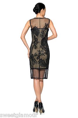 Pre-owned Tadashi Shoji Grid Corded Sequin Lace Illusion Tulle Sheath Dress In Black