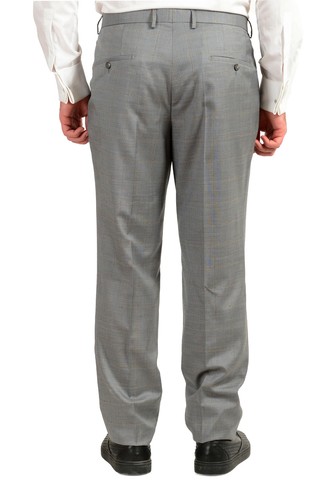 Pre-owned Hugo Boss Men's "t-harvers4/glover3" Slim Fit Plaid Silk Wool Two Button Suit In Gray/gold
